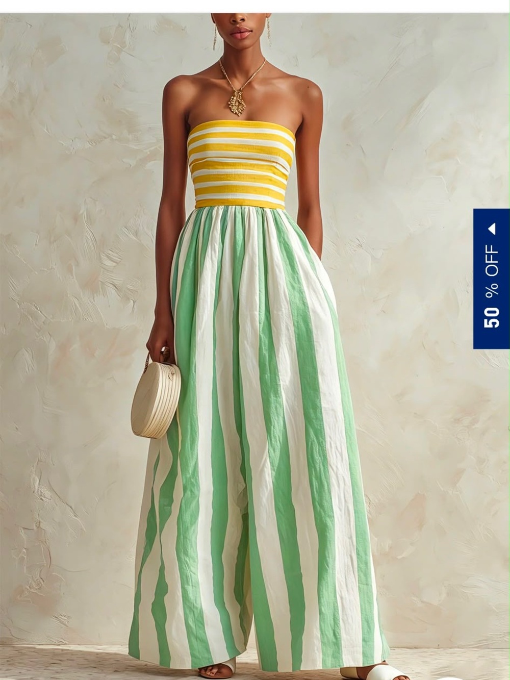 Striped Strapless Jumpsuit in Yellow and Mint